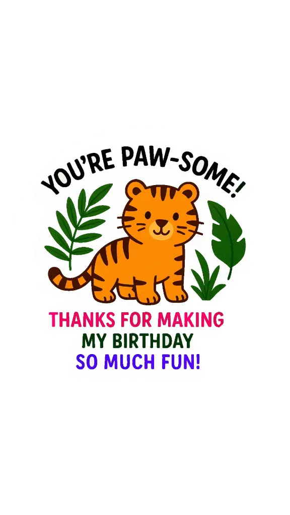 Jungle theme Thank you Cards -Party Favour set(25 cards)