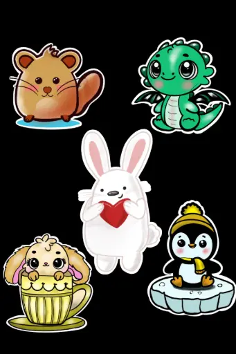 [Cute cartoon stickers for kids ,Product details:High quality sticker paper,5 Pieces,2 to 3 inches,2 sheets in (4x6)] Cute cartoon stickers (5 different character(,2 sheets(4x6)) for kids fun activity