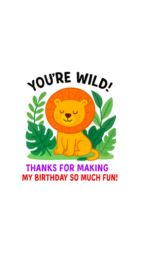 [Material: Paper Occasion: Birthday Product Breadth: 4 Inch Product Height: 4 Inch Product Length: 4 Inch Net Quantity (N): 1 Add a wild touch to your party favours with these adorable Jungle Theme ThankYou Cards! Featuring playful illustrations of jungle animals and lush greenery, each card is printed on high-quality cardstock and perfect for kids’ birthday return gifts. A sweet way to say “thankyou” withstyle! • Size: 2.5 x 4inches • Pack of (25 cards) • Premium cardstock with matte finish • Jungle animal designs with vibrant colors • Blank space to write your message or pre-filled text • Perfect for return gift bags at birthday partie] Jungle Theme ThankYou Cards (Lion) – Party Favour Set(25)(return gift)